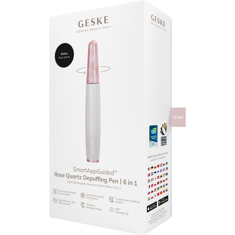 Ручка-масажер для обличчя з рожевим кварцом GESKE SmartAppGuided Rose Quartz & Depuffing Pen 6in1 starlight