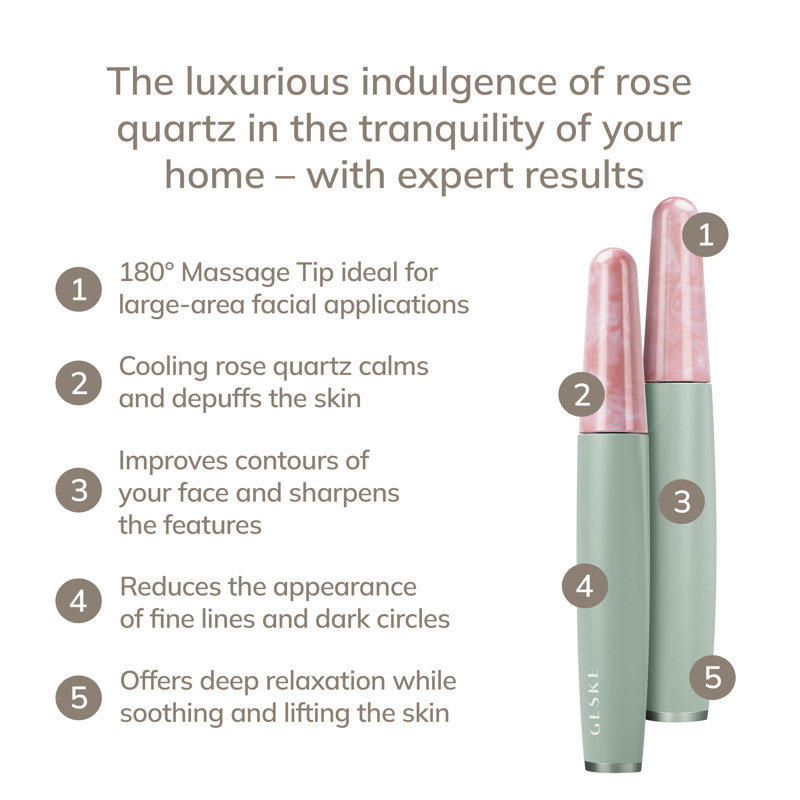 Ручка-масажер для обличчя з рожевим кварцом GESKE SmartAppGuided Rose Quartz & Depuffing Pen 6in1 green