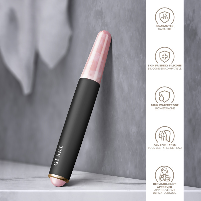Ручка-масажер для обличчя з рожевим кварцом GESKE SmartAppGuided Double-Sided Rose Quartz Depuffing Pen 7в1 gray