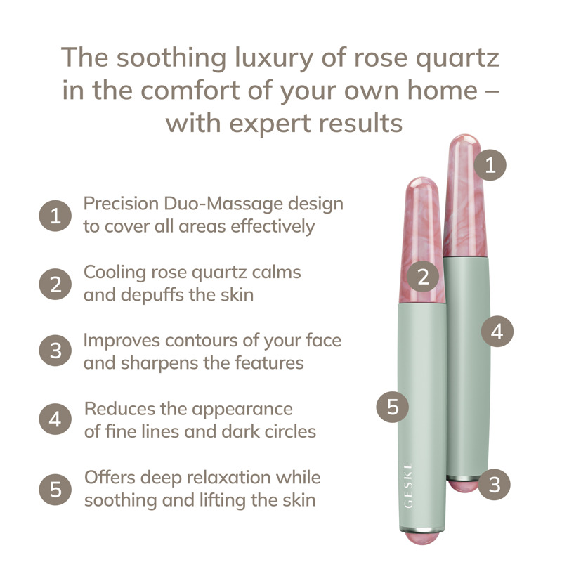 Ручка-масажер для обличчя з рожевим кварцом GESKE SmartAppGuided Double-Sided Rose Quartz Depuffing Pen 7в1 green