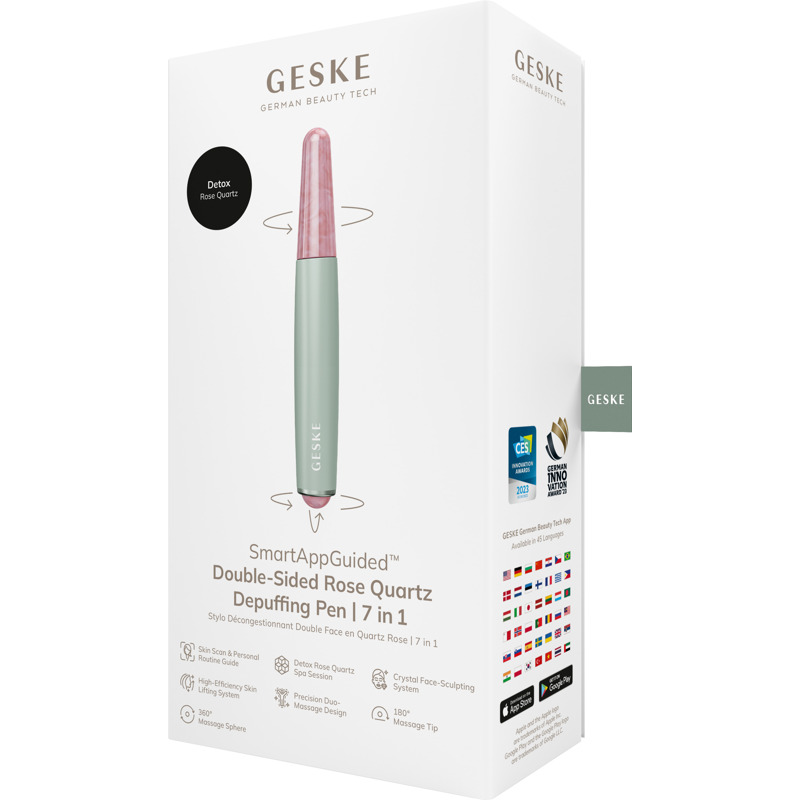Ручка-масажер для обличчя з рожевим кварцом GESKE SmartAppGuided Double-Sided Rose Quartz Depuffing Pen 7в1 green