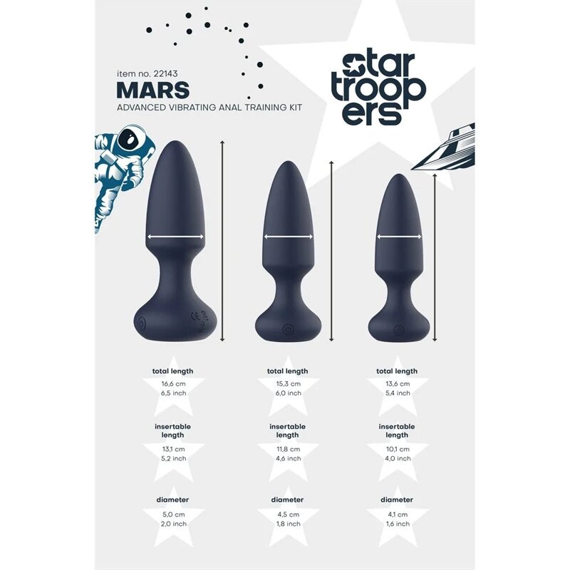 Набор анальных вибраторов, S, M, L, Dream Toys Startroopers Mars синий, 3 шт