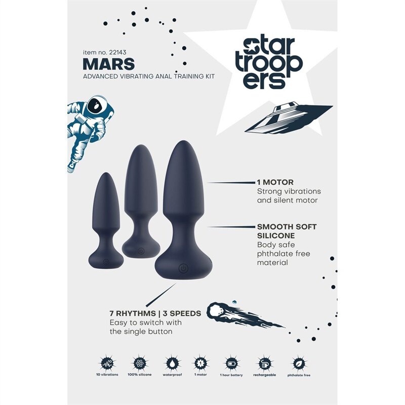 Набор анальных вибраторов, S, M, L, Dream Toys Startroopers Mars синий, 3 шт