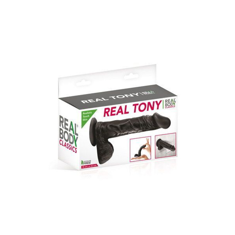 Фаллоимитатор Real Body - Real Tony Black, TPE, диаметр 3,5см (мятая упаковка!!!)