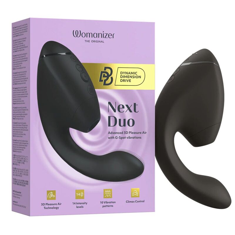 Двойной вакуумный клиторальный стимулятор с вибрацией Womanizer Next Duo - Black