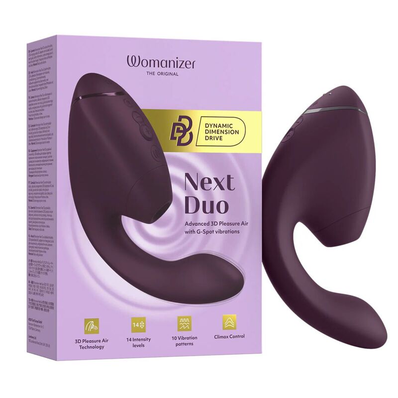Двойной вакуумный клиторальный стимулятор с вибрацией Womanizer Next Duo - Dark Purple