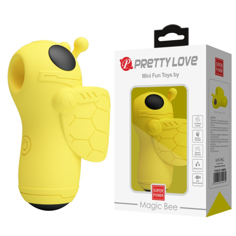 Вибратор на палец Pretty Love Magic Bee с клиторальной пульсацией, жёлтый, 6.9 х 3 см