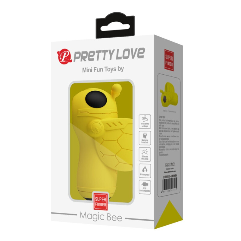 Вибратор на палец Pretty Love Magic Bee с клиторальной пульсацией, жёлтый, 6.9 х 3 см