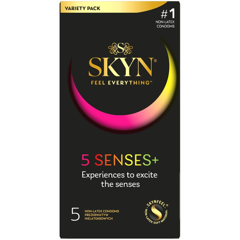 Безлатексные премиум-презервативы SKYN 5 Senses, 5 видов (5 шт) (мятая упаковка!!!)