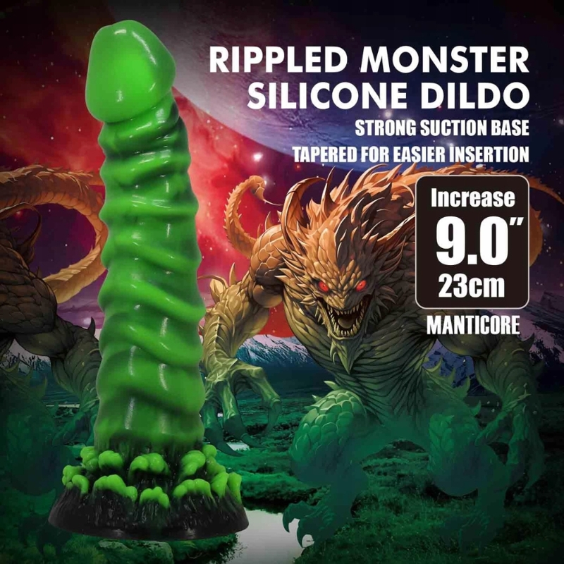 Фаллоимитатор силиконовый Power Monsters Manticore на присоске, зеленый, 4.5 см х 23 см