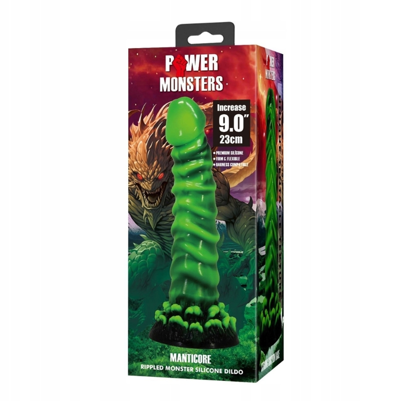 Фаллоимитатор силиконовый Power Monsters Manticore на присоске, зеленый, 4.5 см х 23 см