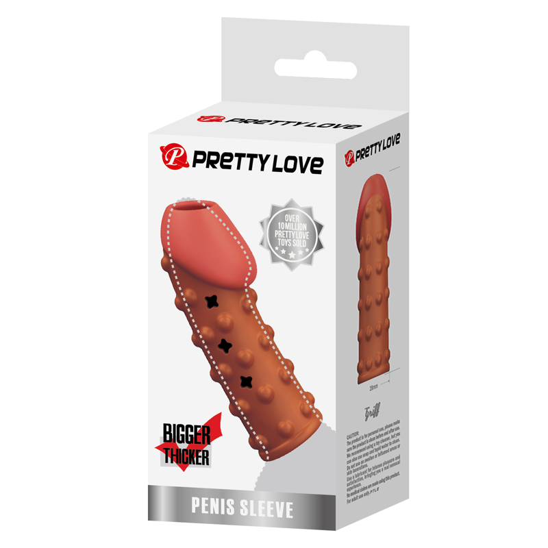 Насадка на пенис Pretty Love рельефная, с пупырками, бежевая, 19.8 х 2.8 см