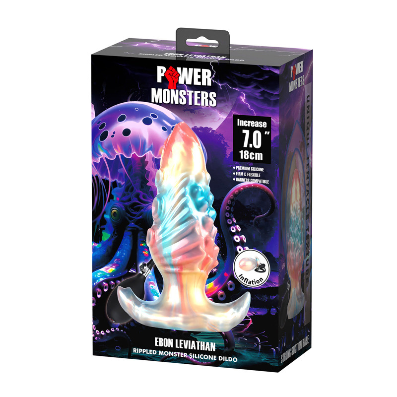 Анальная пробка Power Monsters Infernal Ebon Leviathan с накачкой, разноцветная, 18 см