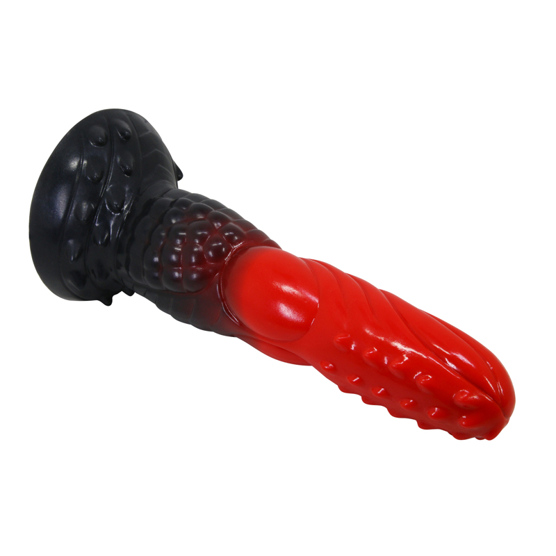 Фаллоимитатор силиконовый Power Monsters Fire Dragon на присоске, черно-красный, 5.5 см х 24.5 см