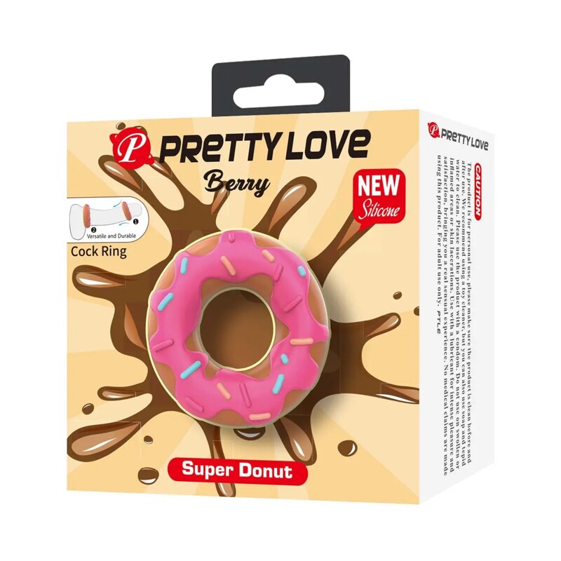 Эрекционное кольцо Pretty Love Berry в форме пончика с кремом, розовое, 4,6 х 2 см