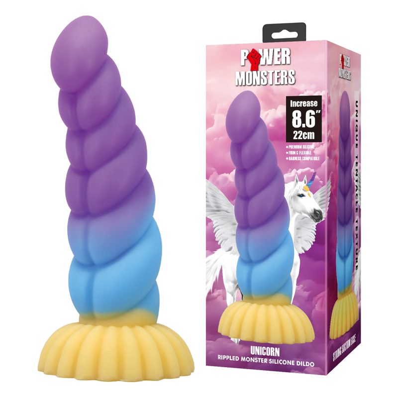 Фаллоимитатор силиконовый Power Monsters Unicorn на присоске, разноцветный, 22 см