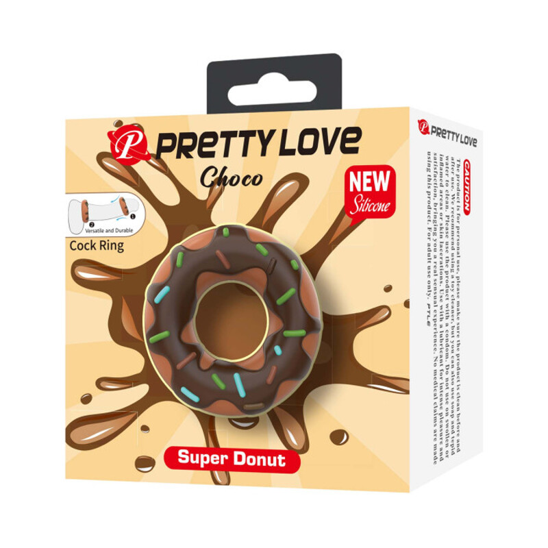 Эрекционное кольцо Pretty Love Choco в форме пончика с кремом, коричневое, 4,6 х 2 см