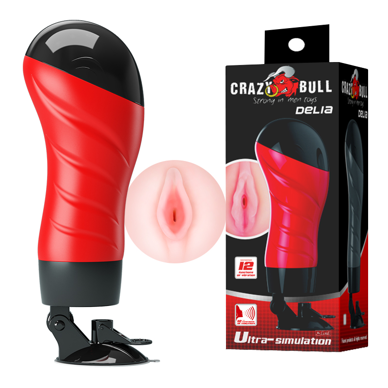 Мастурбатор-вагина с вибрацией Crazy Bull Delia на присоске, 28.3 × 10 см