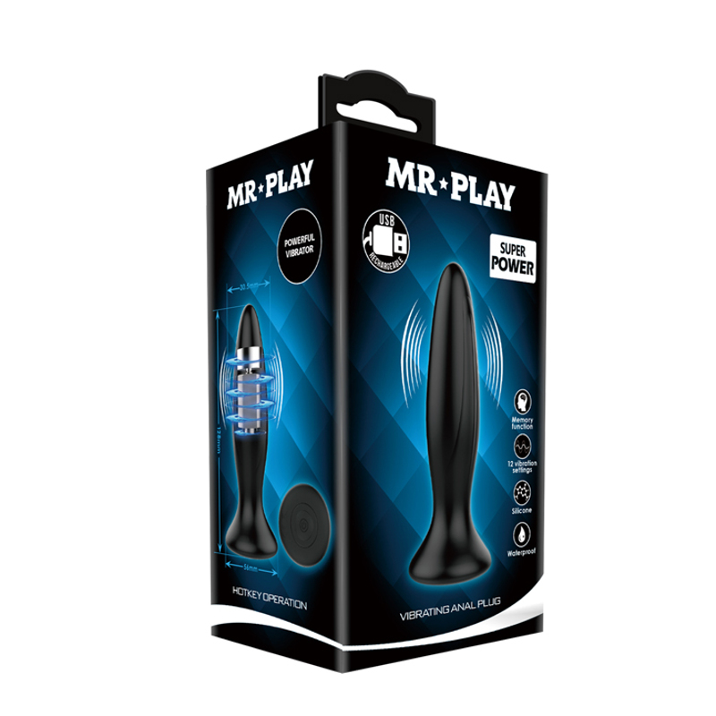 Анальная пробка силиконовая с вибрацией MR PLAY чёрная, 12.8 х 3 см