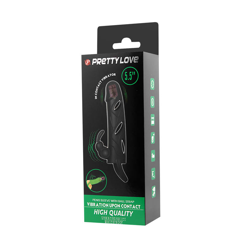 Вибронасадка на пенис PRETTY LOVE Penis Sleeve чёрная, 12 х 3.3 см