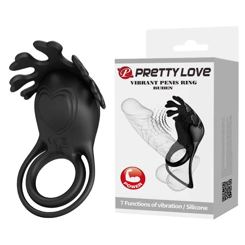Эрекционное виброкольцо PRETTY LOVE Ruben двойное, чёрное, 8.5 х 5.3 см