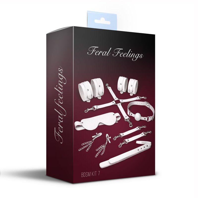 Набор Feral Feelings BDSM Kit 7 White, наручники, поножи, коннектор, маска, паддл, кляп, зажимы
