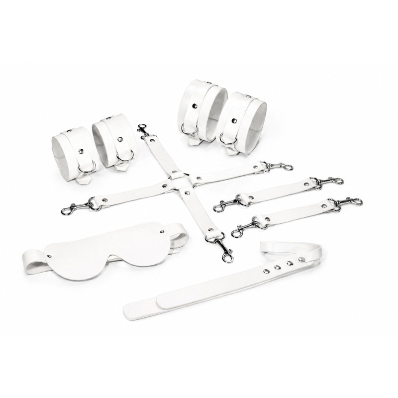 Набор Feral Feelings BDSM Kit 5 White, наручники, поножи, крестовина, маска, паддл