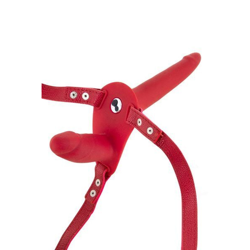 Двойной страпон с вибрацией Fetish Tentation Vibrating Strap-On Red (мятая упаковка!!!)