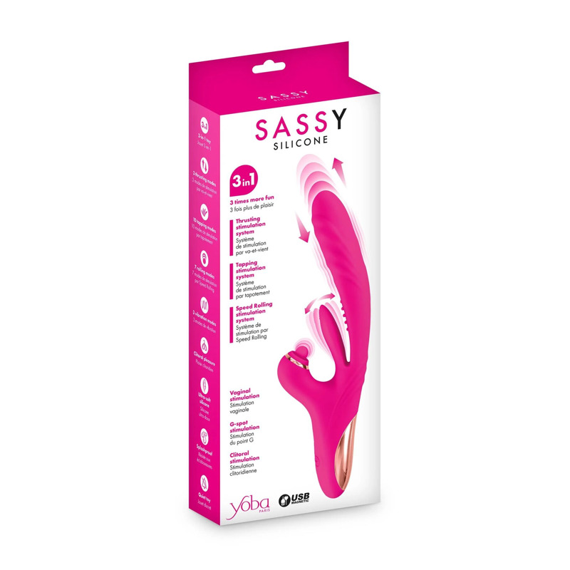 Вибратор-кролик 3в1 Yoba Sassy, вибрация, пульсация, двигающийся отросток