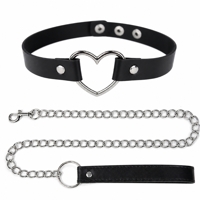 Ошейник с металлическим сердцем DS Fetish, с поводком, чёрный