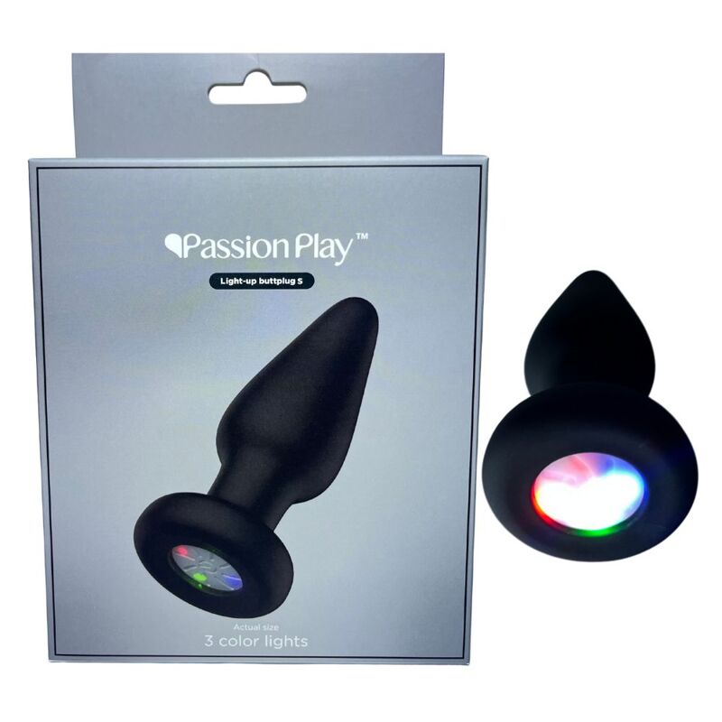 Анальная пробка Passion Play с RGB-подсветкой, чёрная, 8.6 х 4 см