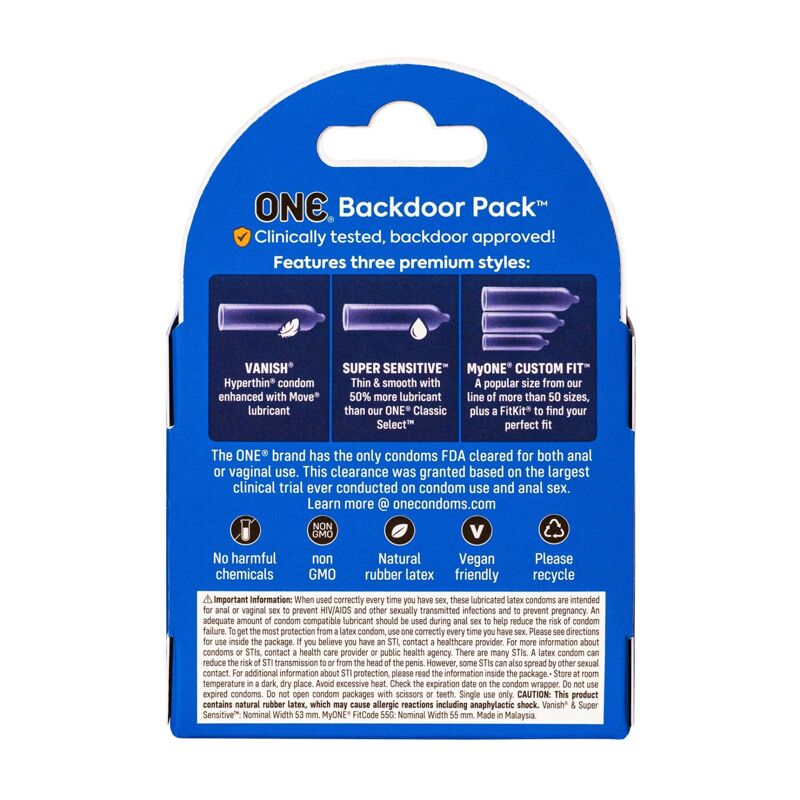 Презервативы ONE Backdoor 3 шт, картонная коробка (мятая упаковка!!!)