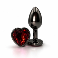 Анальная пробка, S, ALUME черная с красным камнем в форме сердца, 7.1 x 3.2 см