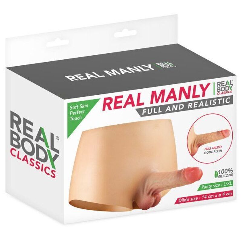 Силиконовые трусики с фаллоимитатором Real Body Real Manly, L/XL (мятая упаковка!!!)
