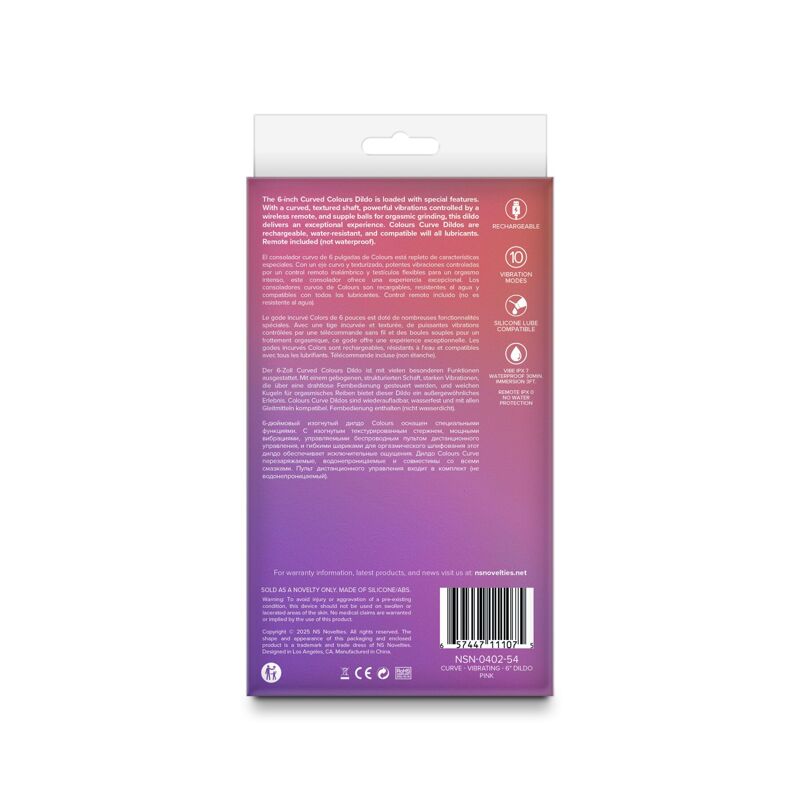 Дилдо с вибрацией NS Novelties Colours - Curve - Vibrating - 6" Dildo - Pink