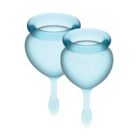 Набір менструальних чаш Satisfyer Feel Good (light blue), 15мл і 20мл, мішечок для зберігання Набір менструальних чаш Satisfyer Feel Good (light blue), 15мл і 20мл, мішечок для зберігання