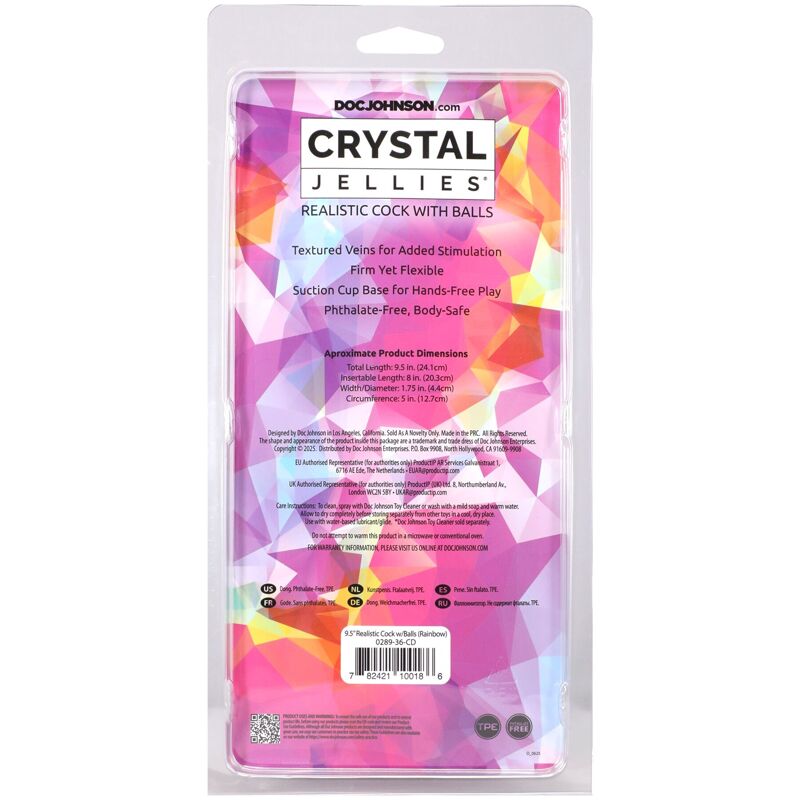 Фалоімітатор Doc Johnson Crystal Jellies - 9.5 Inch Dildo - Rainbow Фалоімітатор Doc Johnson Crystal Jellies - 9.5 Inch Dildo - Rainbow