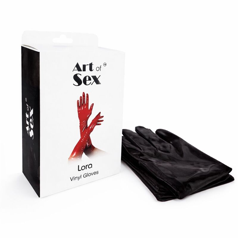 Вінілові рукавички Art of Sex - Lora, розмір L, колір чорний з ефектом мокрого оксамиту Вінілові рукавички Art of Sex - Lora, розмір L, колір чорний з ефектом мокрого оксамиту