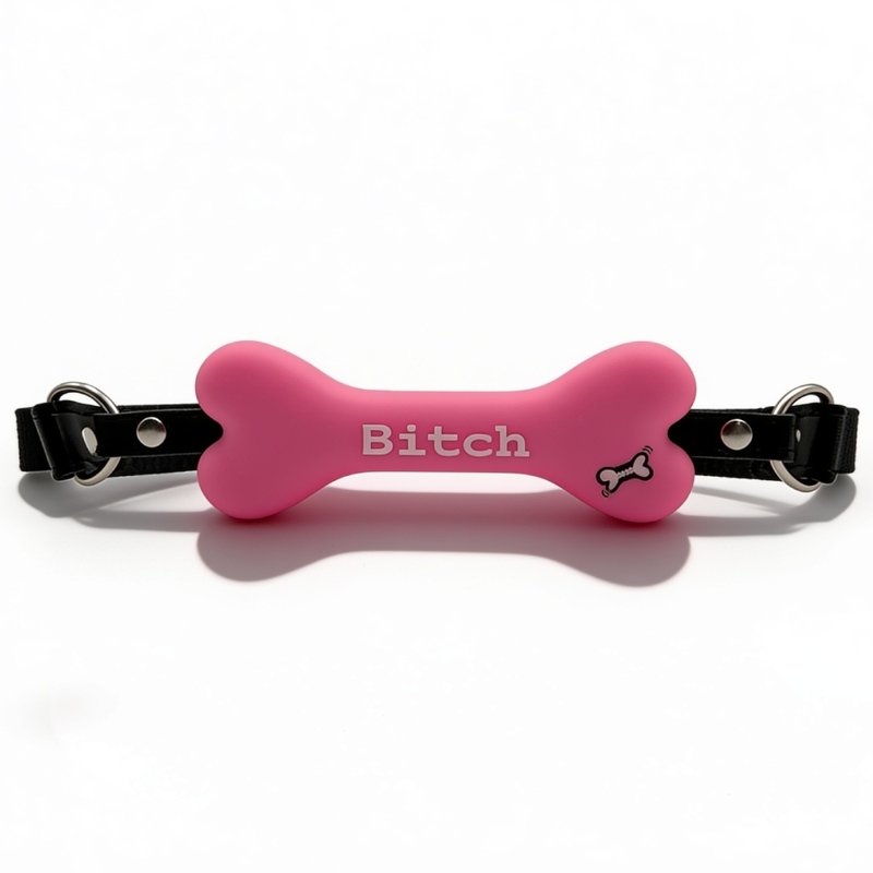 Кляп у вигляді кістки DS Fetish з надписом "Bitch", рожевий