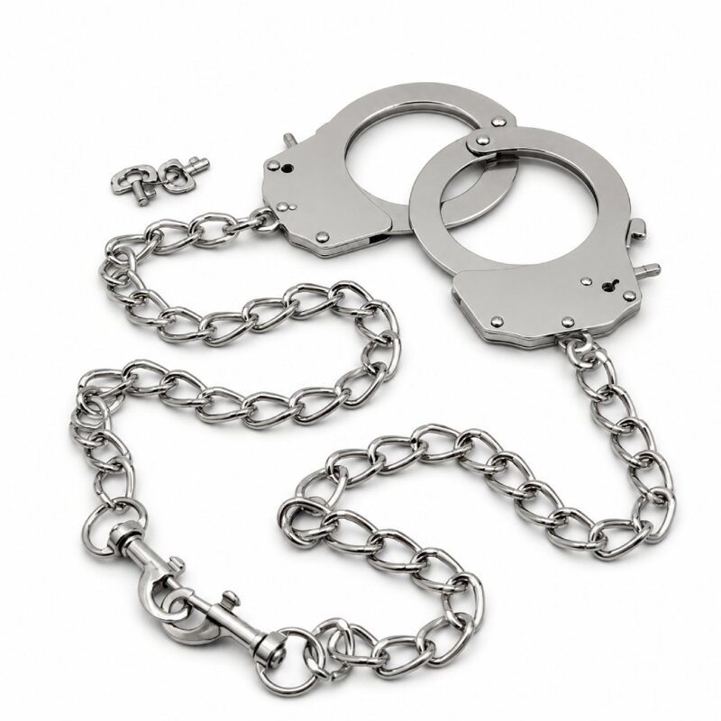 Наручники металеві DS Fetish з подовженим ланцюгом на карабінах, срібні