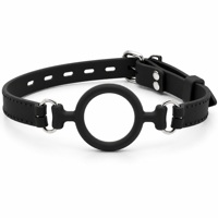 Кляп-кільце силіконовий DS Fetish на регульованому ремінці, чорний