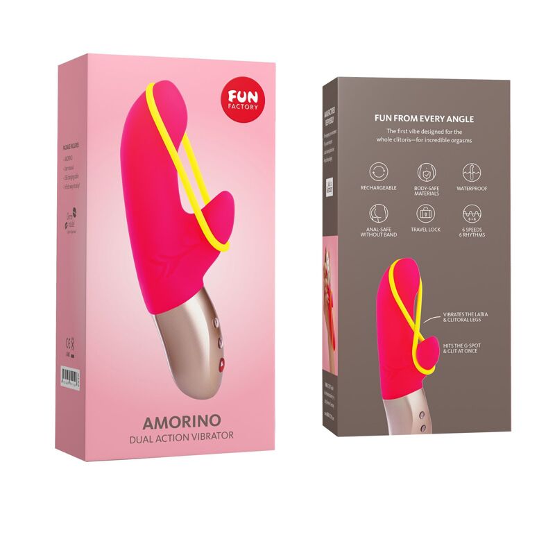 Мини вибратор-кролик со стимулирующей лентой Fun Factory AMORINO pink/neon yellow (мятая упаковка!!!)