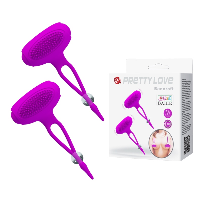Вібростимулятори для сосків Pretty Love Bancroft, рельєфні, фіолетові, 9 × 5 см