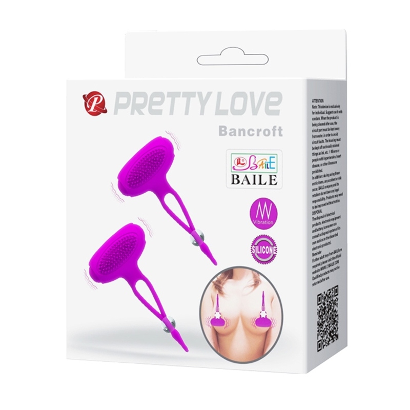 Вібростимулятори для сосків Pretty Love Bancroft, рельєфні, фіолетові, 9 × 5 см