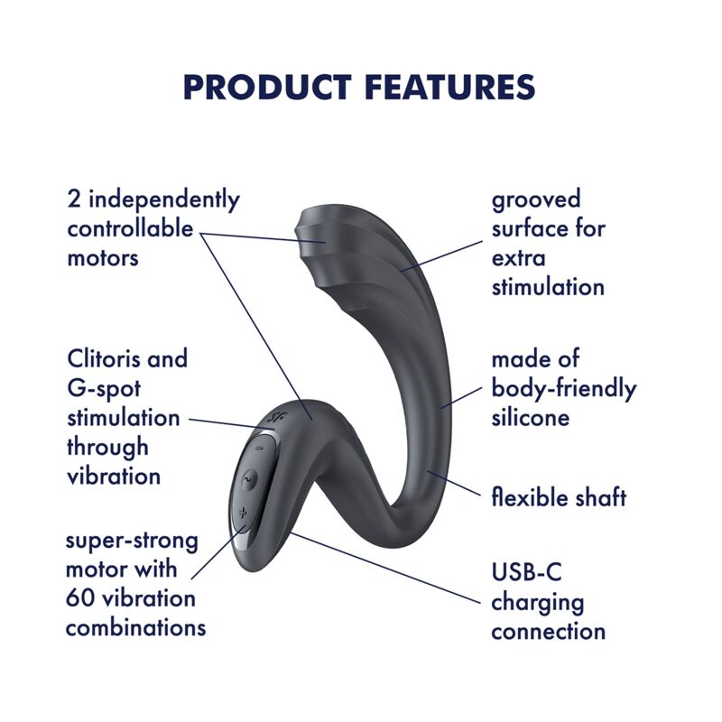 Вагінально-кліторальний вібратор Satisfyer G for Goddess 3 Dark Grey, 2 мотори