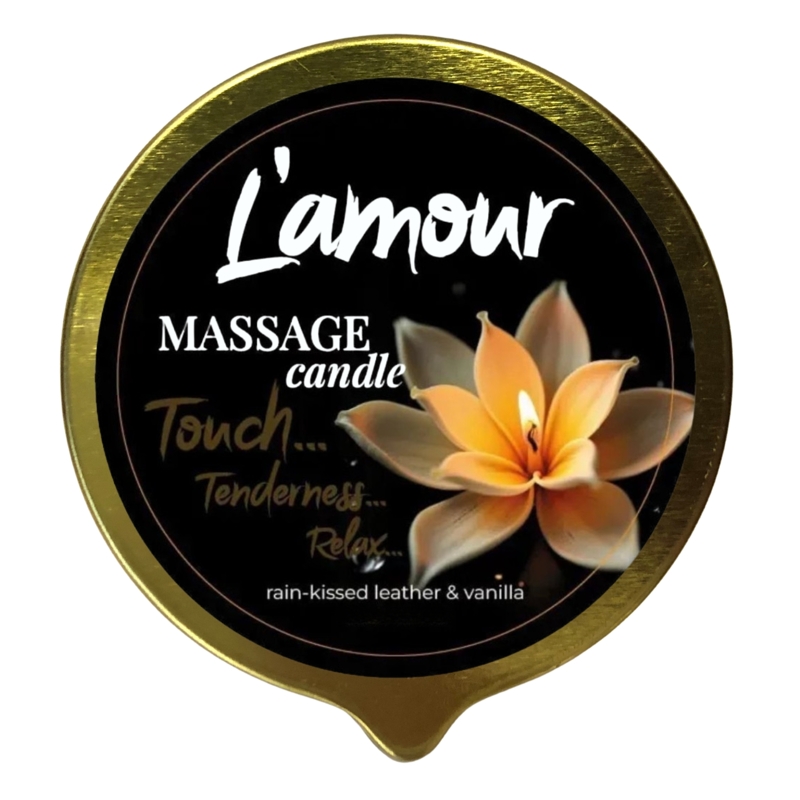 Масажна свічка L'amour Rain-Kissed Leather and Vanilla, золота, 70 мл
