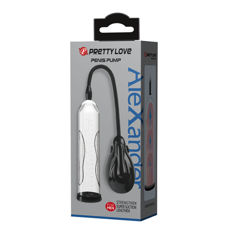 Механическая вакуумная помпа для пениса Pretty Love Alexander с грушей, прозрачная, 24.5 × 7.3 см