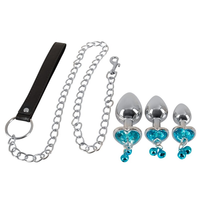 Анальні пробки з повідцем You2Toys Butt Plug Set, срібні Анальні пробки з повідцем You2Toys Butt Plug Set, срібні