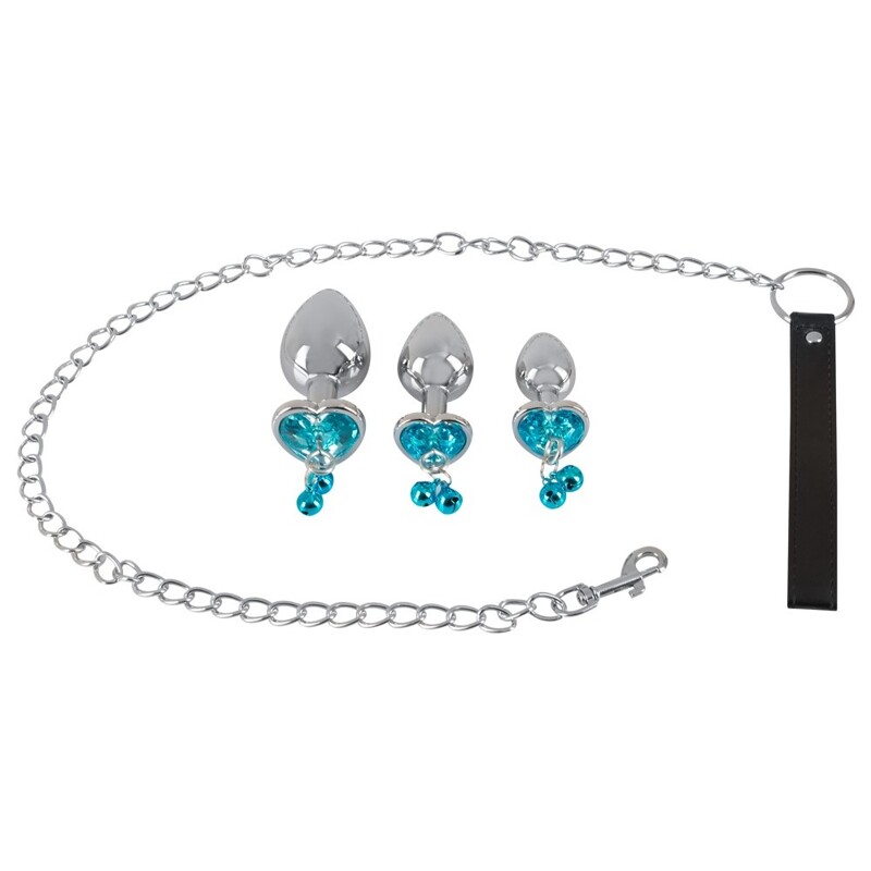 Анальні пробки з повідцем You2Toys Butt Plug Set, срібні