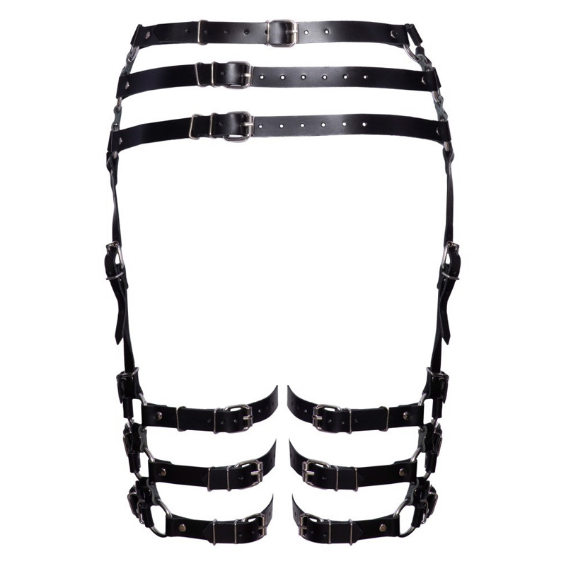 Пояс-гартери шкіряні ZADO FETISH із сріблястою фурнітурою, чорний, S/L